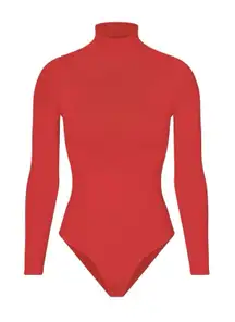Skims Women's Essential Mock Neck Long Sleeve Bodysuit - Red ...S/M (NWOT)