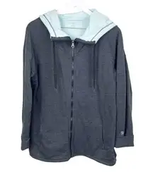 Gaiam Yoga Full Zip Hooded Sweatshirt Dark Grey Mint Blue Women's Size XL