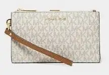 Michael Kors White and Brown Wristlet