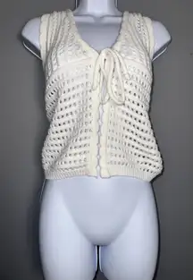 COMMENSE OPEN KNIT TIE FRONT HALTER WHITE CROCHET VEST NWOT‎ SIZE L