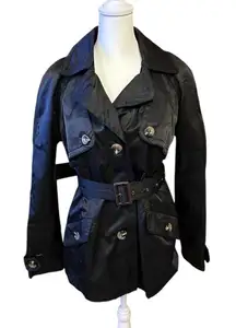 NWOT Jones New York Belted Trench/Rain Coat Medium Black Y2K