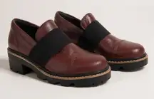 Sorel Brown Leather Lug Sole Loafer Block Heel Slip On Womens 10