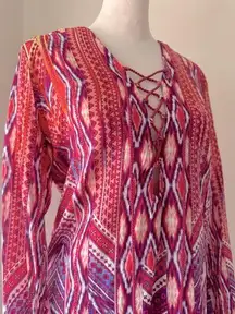La Blanca Pink Retro Print Long Sleeve Blouse