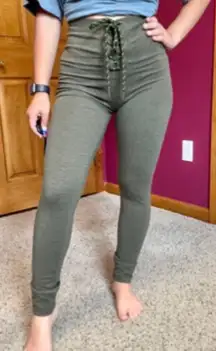 high waisted lace up army green olive leggings