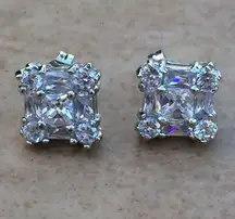 Rhodium Plated CZ Square Princess Cut Cluster Halo