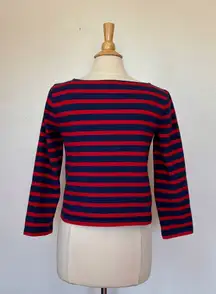 J. Crew Red and Blue Striped Mariner Long Sleeve Boatneck Top