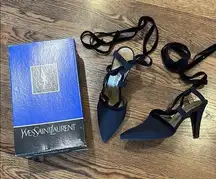Yves Saint Laurent Vintage crepe and velvet lace up Black slingback heels, 7