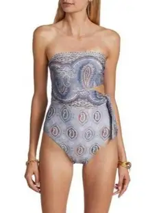 Zimmermann  Women Vitali Placement Scarf Tie One Piece Swimsuit Blue New