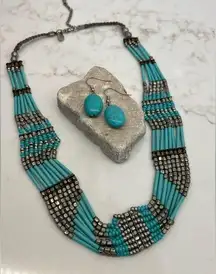 American Eagle Outfitters Turquoise color beaded necklace and Turquoise earrings