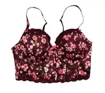 ★ Victorious Secret Floral Print Lace-Up Bustier Corset Top w/ Bows ★