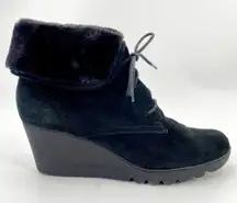 Donald J Pliner Boots Women’s Sz 9.5 MAXXI Wedge Heeled Faux Fur Booties Black 