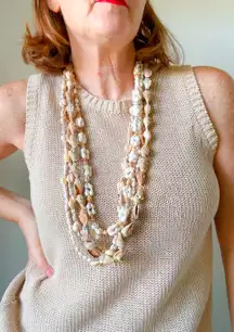 Set of 4 Seashell long strand necklaces Beachy Indie Vintage Jewelry Boho