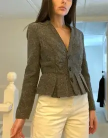 Worthington Vintage Y2K Herringbone Peplum Crop Blazer Size PS Grey