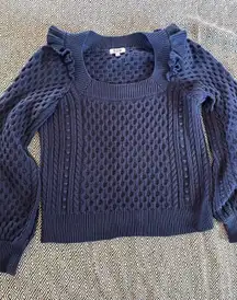 525 American Womens Pink Knit Sweater Knit Puff Top Large Blue