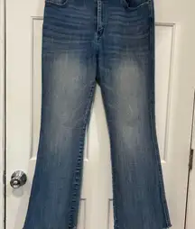 KanCan High Rise Wide Leg Denim Flare Jeans Frayed Hem Stretch Size 13/30x30