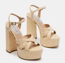 Steve Madden Quinlyn Raffia Platform Block Heel Women’s Sandals