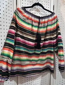 Lauren Ralph Lauren Striped Off Shoulder Boho Tassel Blouse Top M