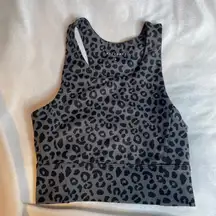 ALL FENIX Leopard Black Grey Sports Bra Back Cutout No Padding Medium Anthro