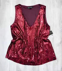 Burgundy Red Sequin V-Neck Sleeveless Top S