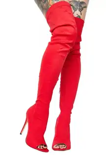 Ultra High Boots Over The Knee Peep Toe High Booties Heels Stiletto Slim Fit Suede Shoes Thigh Boots 