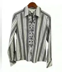 Casual Corner Stretch Ruffled Button Up Longsleeve Shirt size M.
