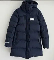 Helly Hansen Adore Puffy Parka Jacket Large Navy Long Puffer Jacket Hooded Coat