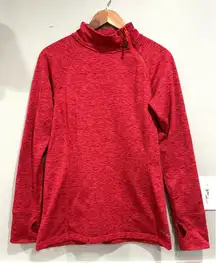 Eddie Bauer Sz M Womens Red High Route Grid Fleece Lined Pullover Thumbholes