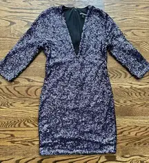 Blue Sequin Mini Party Dress Deep V-neck Sexy Size 8 EUC Holiday Dance