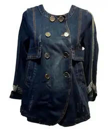 Boutique Denim Roll Cuff Jean Jacket With Double Row of Buttons Size 6 NWOT