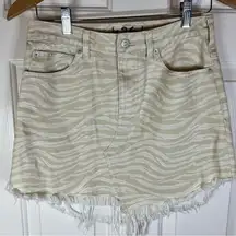 We The Free  Free People Denim Skirt Subtle Animal Print Size 26 Distressed Hem