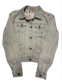 Hollister I Love H81 Blanket Lined Denim Crop Jacket Size Small