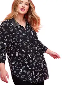 Torrid Betsey Johnson Plus Size 5X Top Love Kiss Black Button Down Shirt 1196‎