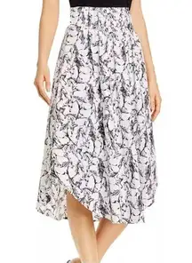 T TAHARI Belted Horse Print Skirt White Black Animal Print Pull On Midi NO BELT