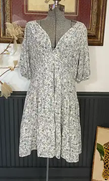 Xirena Blue Floral Cotton Mini Dress Open Back Tie Cottagecore Small