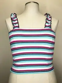 Striped Ruffle Strap Crop Top