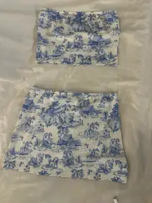 Edikted Set Skirt & Top Delft Print Strapless