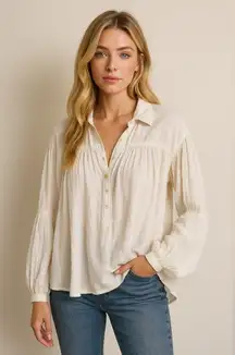 Free People White Long Sleeve Flowy Blouse Size XS