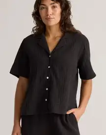 Quince Charcoal Organic Cotton Gauze Short Sleeve Shirt Size Large