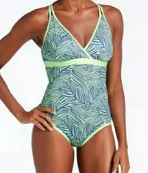 L.L. Bean One Piece Green Blue Print Tank Swimsuit Swimsuit UPF 50+ Women’s