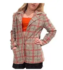 Vintage Mod Large Wing Tip Retro Blazer Ladies SMALL Brown and Orange Plaid