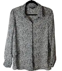 Liverpool Double Layer Hidden Placket Long Sleeve Blouse Abstract Feather Medium