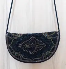 VTG Art Deco Micro Beaded Purse Black Evening Bag Shoulder Bag Retro Glam Party