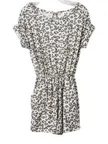 Bibi Womens Animal Print Keyhole Back Short Sleeve Romper Cream Black Small NWOT