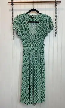 Intrigue Wrap Dress Womens Size S Green Flutter Sleeve Casual