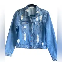 Highway Button Down Distressed Jean Jacket. Size Medium.