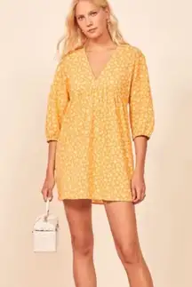 Reformation Yellow Baja Floral Mini Babydoll Dress