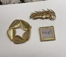 Lot Of 3 Gold Tone Vintage Costume Brooches