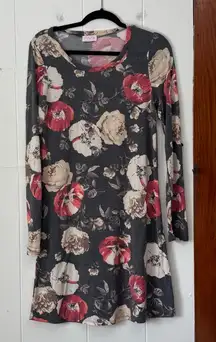 Pink Lily Floral Gray long sleeve t-shirt dress medium