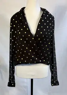 Lovers and Friends Black Gold Metallic Polka Dot Sheer Whisper Top Sz S💚