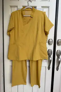 FIGS Women's Yellow Scrub Set Inala Top High Waisted Yola Scrub Pants Size XXL